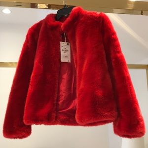 Zara red faux fur jacket